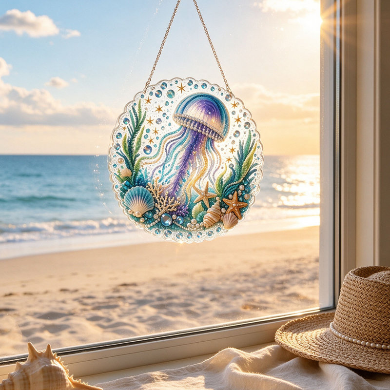 Attrape-soleil marin en fer forgé, ornement suspendu tortue, crabe, méduse, strass cristal, décoration murale/de fenêtre, A