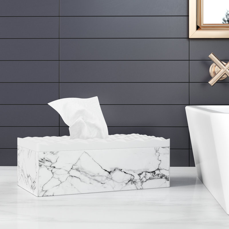 Anta Tissue Paper Box with Elegant Marble Printing, White