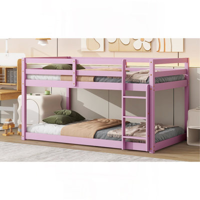 Lit superposé simple au-dessus d'un lit simple en bois massif et en bois d'hévéa massif avec échelle, plateformes de lit supérieures et inférieures fabriquées avec des lattes renforcées, rose