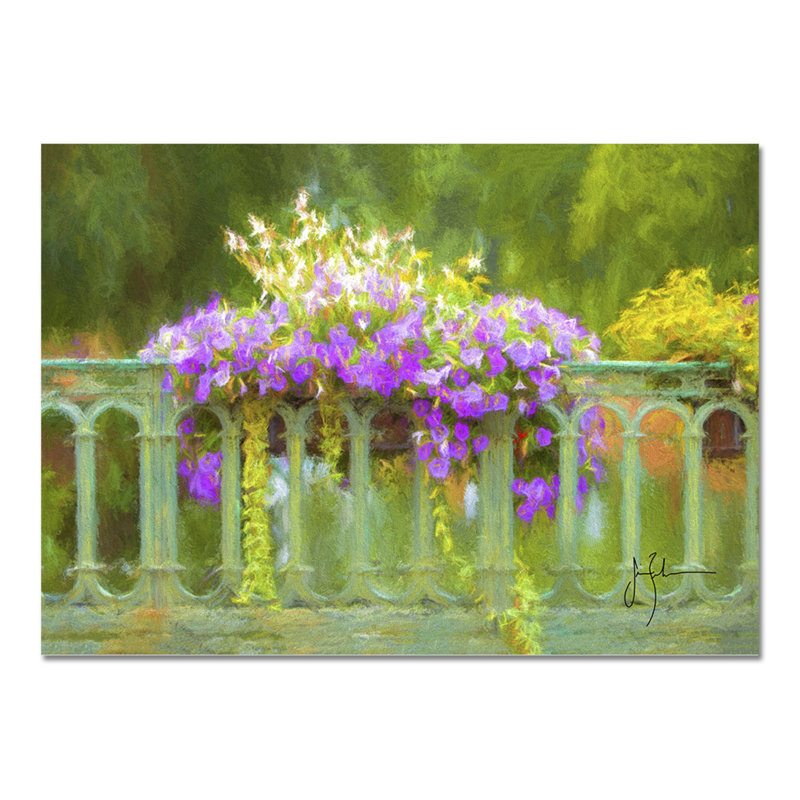 Railing And Flowers by Jim Zuckerman - No Frame Painting on Glass, 65cm H x 95cm W