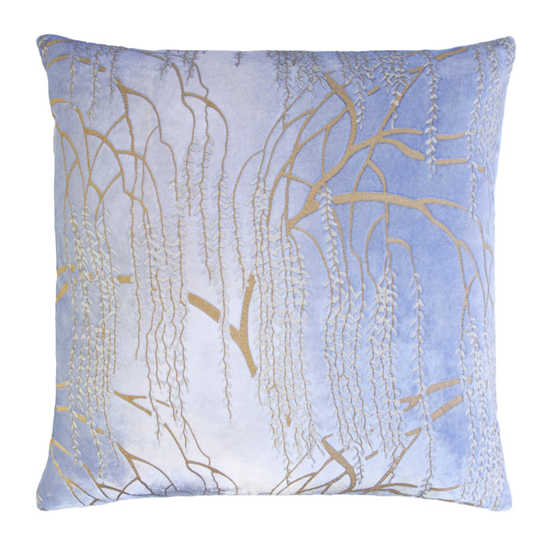 Willow Metallic Square Velvet Pillow Cover & Insert, 22" x 22", Smoke