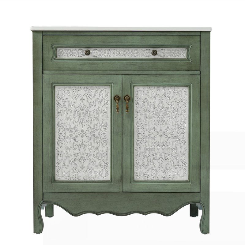 30" Antique Pattern Bathroom Vanity with Rectangle Ceramic Sink