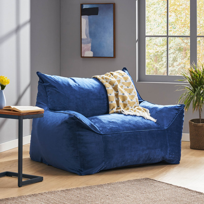 Large Velvet Bean Bag Chair Lounge Floor Chair Memory Foam Filled with Solid Microfiber Cover, Navy Velvet