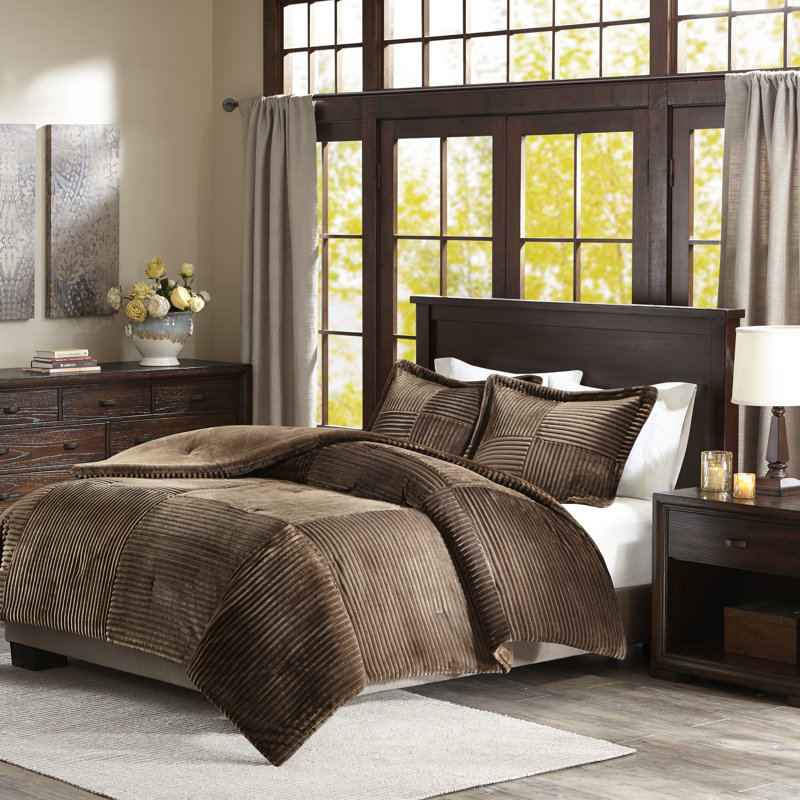 Parker Wheat Ridge Plush Down Alternative Comforter Set,   California King Comforter + 2 King Shams, Brown