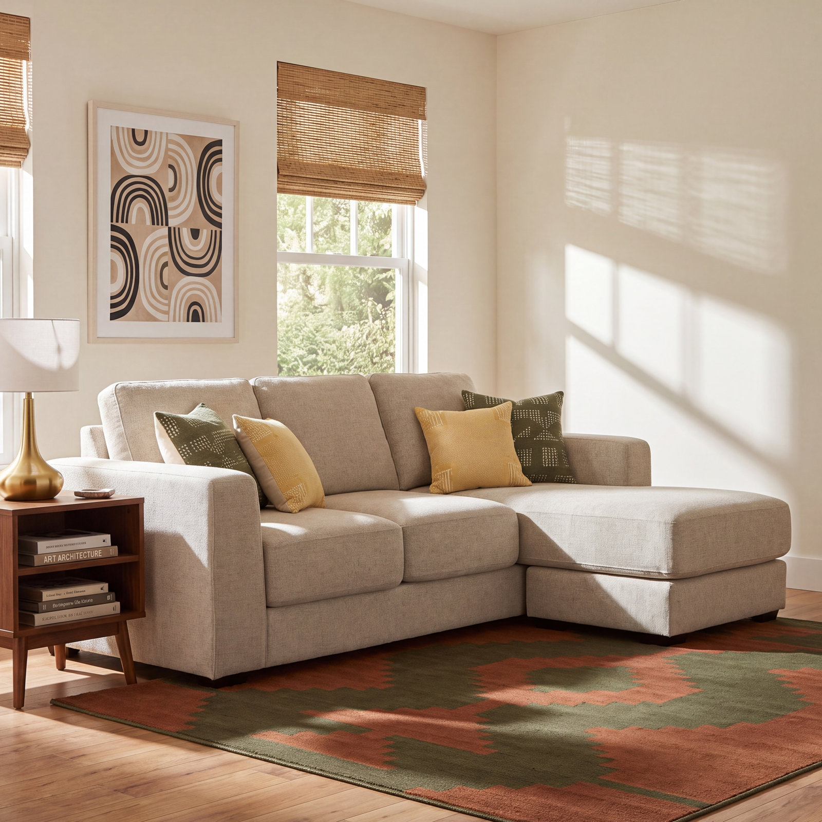 Upholstered Reversible Chaise Sectional, Sand