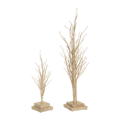  Ensemble de 2 arbres de Noël dorés en bois brun 28,35 po