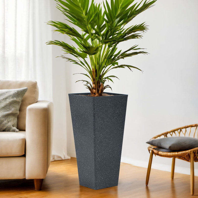 28" Tall Planters for Outdoor Plants, Large Indoor Plant Pot with Drainge Holes & Plugs, Weather-Resistant Plant, Black