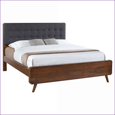 California King Dark Walnut Mid-Century Platform Bed - Walnut Veneer Low-Profile