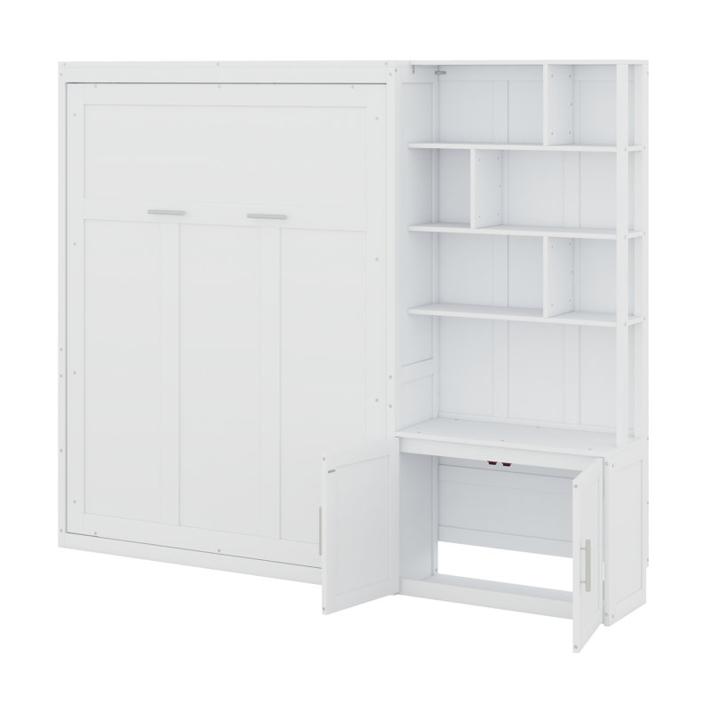 Base de lit plateforme pliable en bois massif avec armoire de rangement et tablettes intégrées