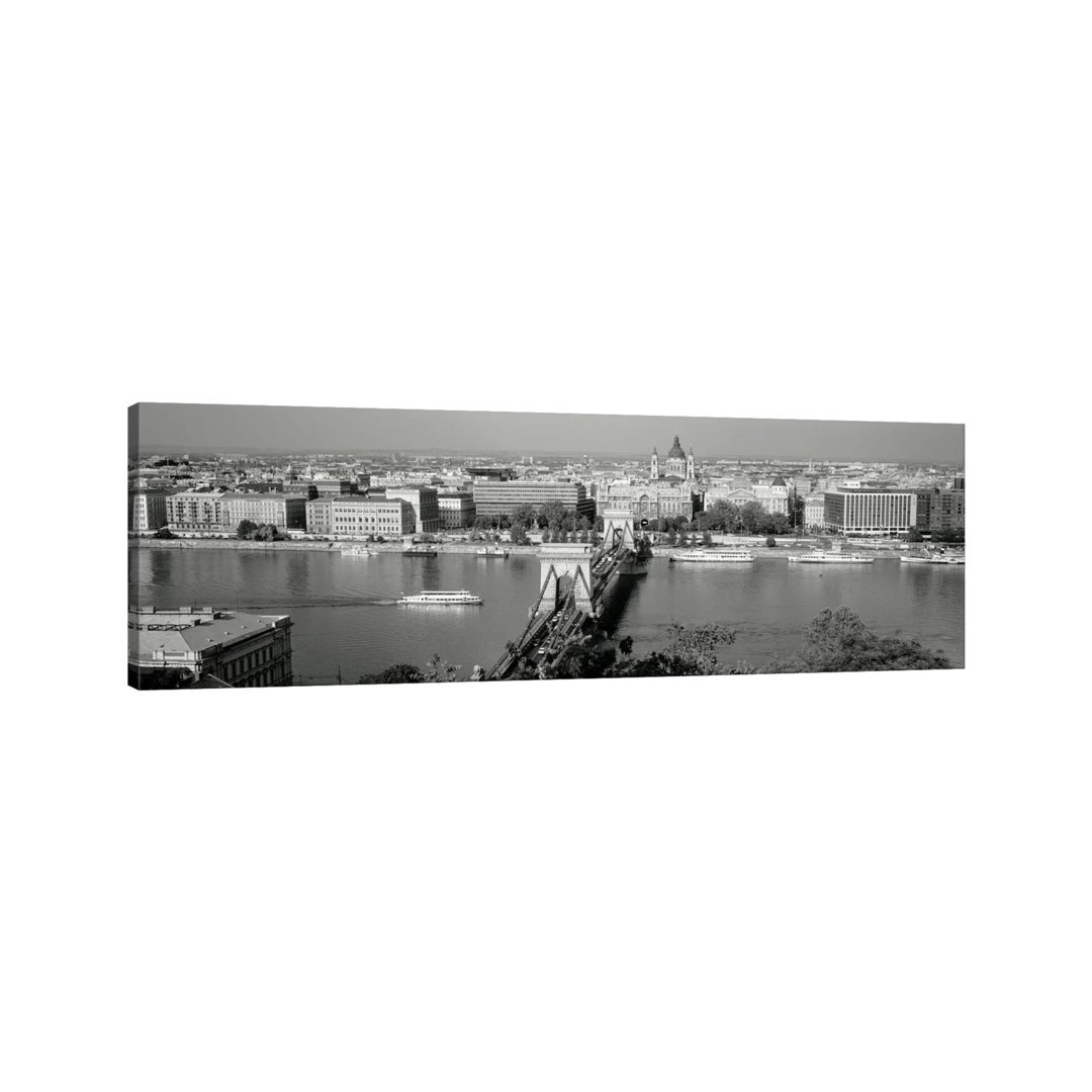 Chain Bridge Over The Danube River, Budapest, Hungary - Wrapped Canvas Panoramic Print