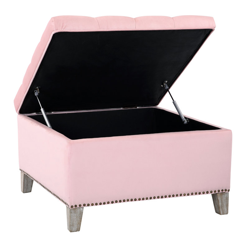 Kirsten Upholstered Ottoman, Pink Velvet 