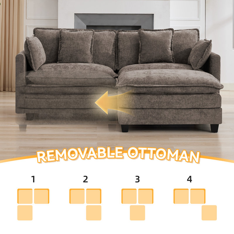Canapé modulaire rembourré en chenille avec repose-pieds Chenille, 3, Brun