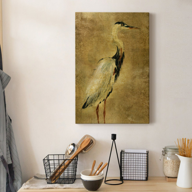 Gold Crane at Dusk I - impression, H 27 po x l 18 po x P 1 po, Toile tendue