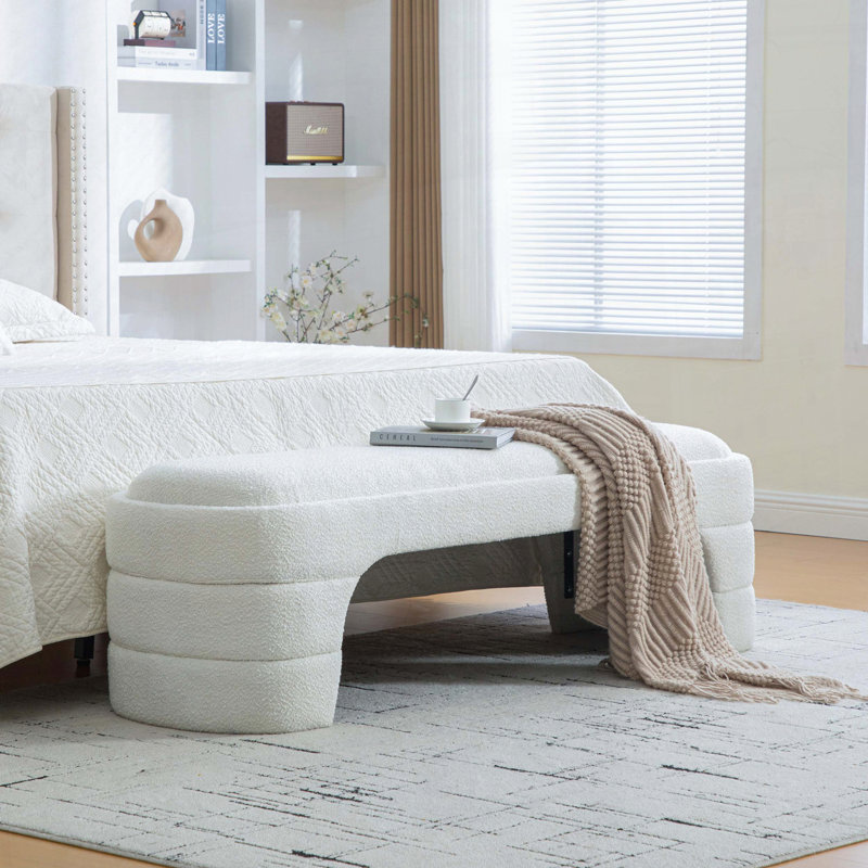 Banc de chambre rembourré sans accoudoirs de 64,96 po de largeur, Blanc