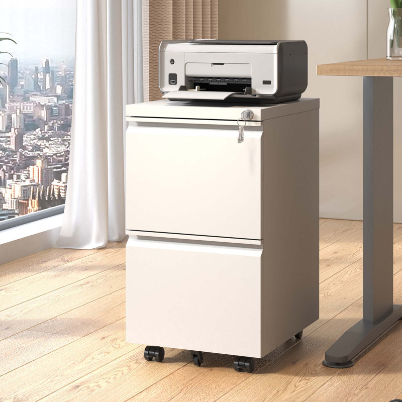 Markiese 14.69'' W Metal 2-Drawer Vertical Mobile  File Cabinet With Lock Fully Assembled Under Desk Storage, Legal/Letter Size