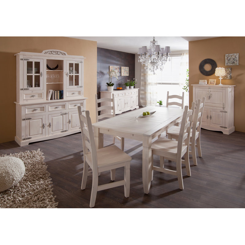 Mexican Pine Solid Wood Dining Table, Light pine/White