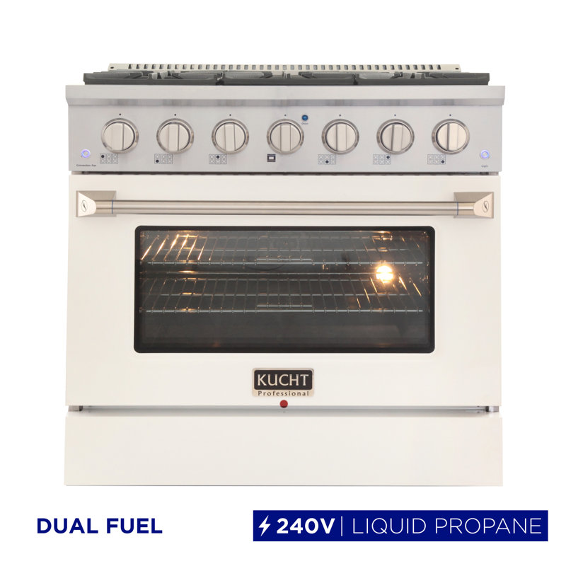 Kucht 36'' W Dual Fuel Free Standing Range, White, Liquid Propane
