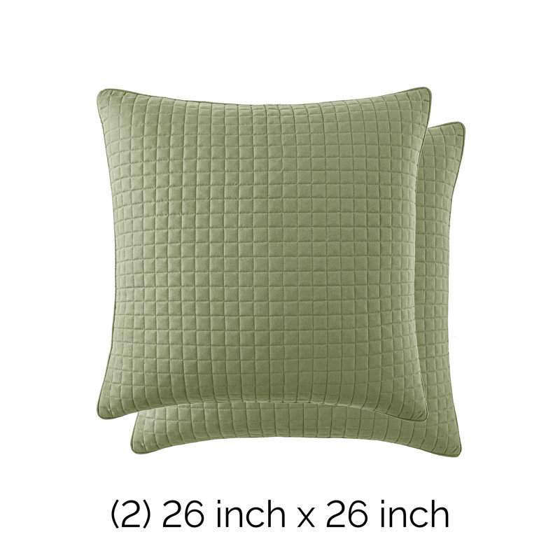 Ensemble de 2 taies décoratives matelassées à motif carré en microfibre à bords carrés passepoilés, avec 2 passepoils de 26 po x 26 po Southwood