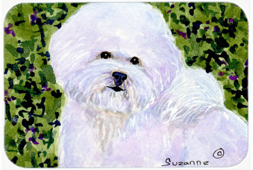 Winston Porter White Bichon Frise Rectangle Green Glass Cutting Board