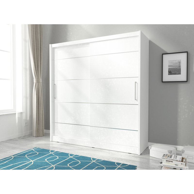 Asdur 2 Door Solid + Manufactured Wood Wardrobe, White, White, H214 x W200 x D62cm