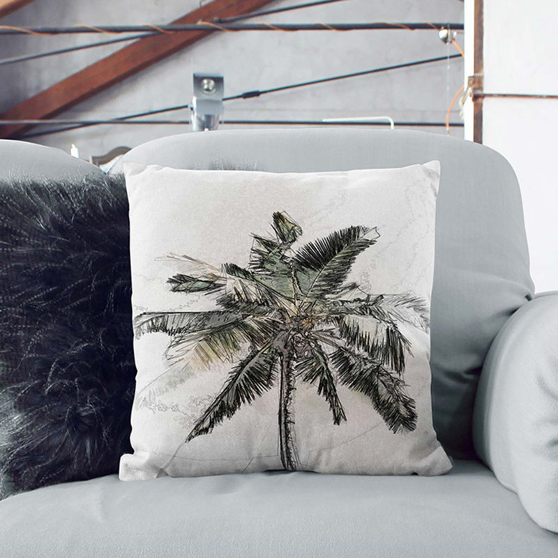Cuban Palm Tree In Abstract Floral Square Throw Cushion, 55cm H x 55cm W x 20cm D, Stone