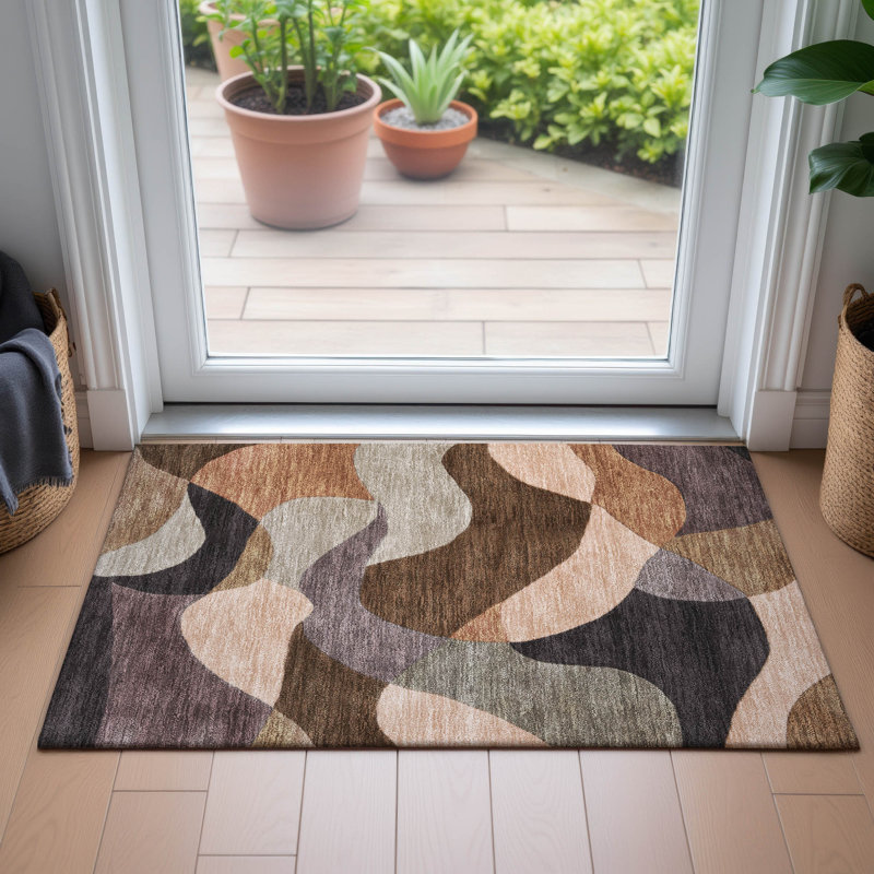 Machine Washable Indoor/Outdoor Jocelyn ACN2141 Abstract Rug, Rectangle 1'8" x 2'6"