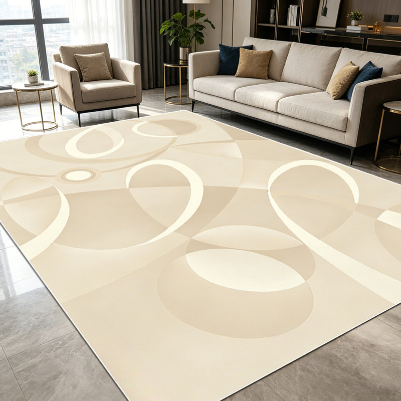 1PC Neutral Beige Minimalist Geometric Loop Swirl area rugs for Living Room, Soft and Comfortable, Suitable for all seasons, easy-to-maintain, machine washable Indoor floor mat, Under Table Farmhouse suitable for dining room, bedroom, home office,