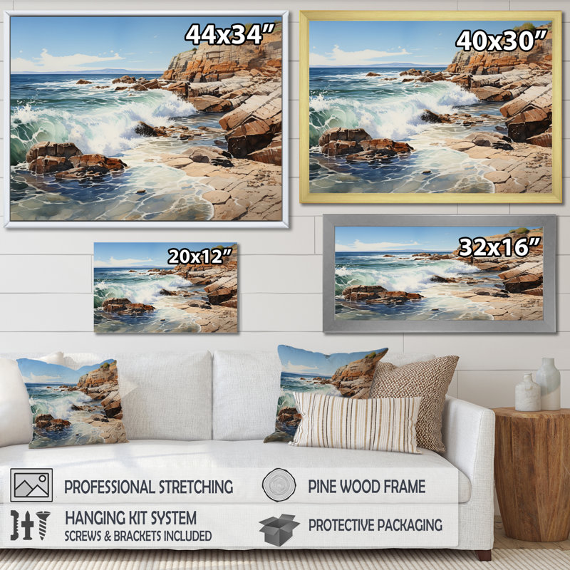 Sachem Rocky Beach, textures rocheuses sur toile, H 24 po x l 32 po x P 1 po, Cadre naturel flottant