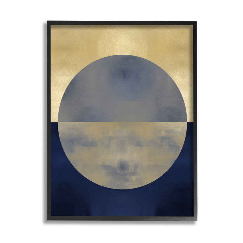 Abstrait coucher de soleil, interprétation bleue dorée délavée par Justin Thompson - impression, Giclée encadrée noir minuit