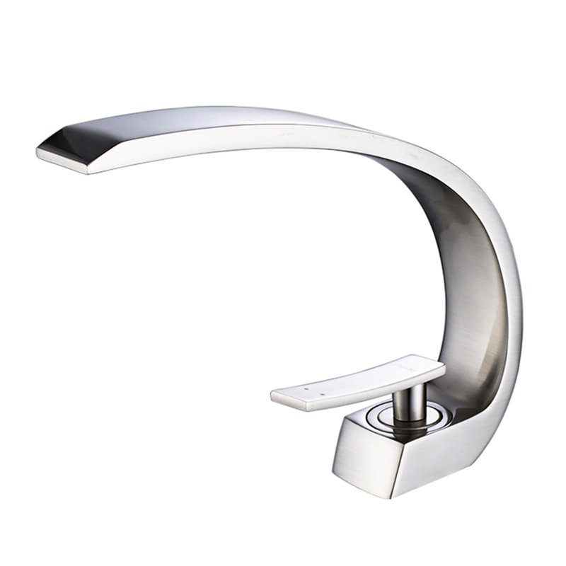 Modern Brushed Nickel Basin Faucet - Single Hole With Geometric Shape And Ceramic Filler Cartridge Valve Manual Operation Side Handle Deck-Mounted Bathroom Attractive Contemporary Control