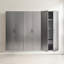 96 po Large armoire de garage D 3 au look gris métallique contemporain - Tiroirs et portes, chauffe-eau, 2X bords plus épais, panneau de qualité E0, système de tablettes, structure métallique robuste l, 79 H, design,