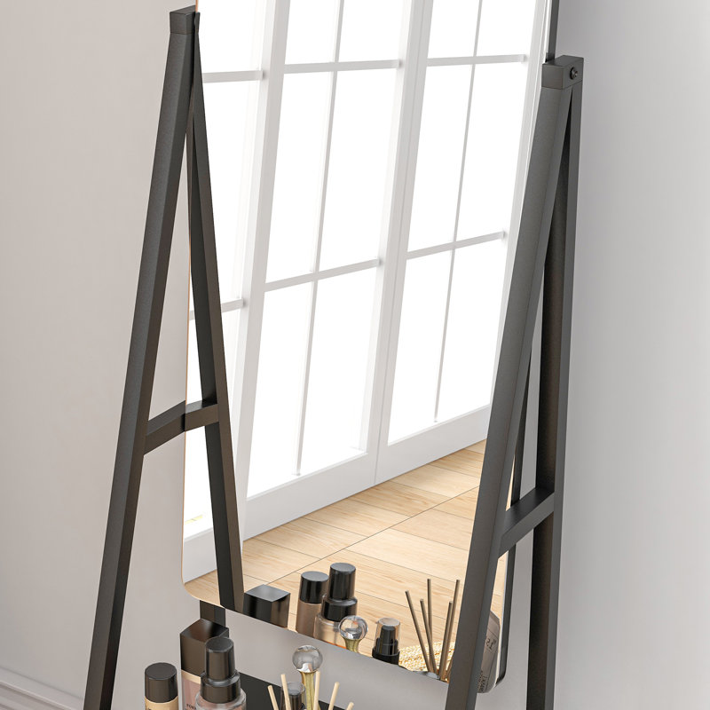 Ackermanville Metal Rectangle Floor Mirror with Shelves