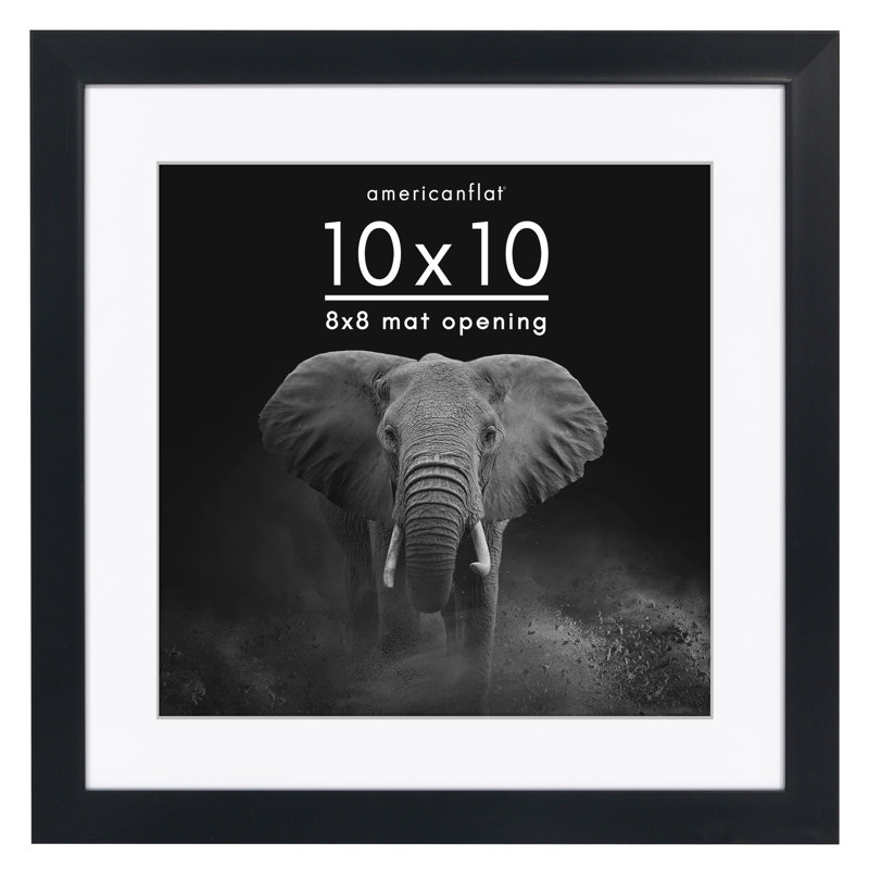 Square black picture frame with a white mat.