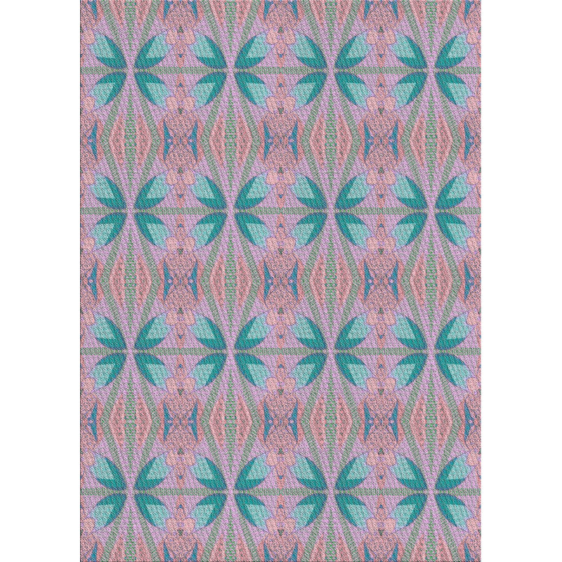 Tapis rose/bleu à motifs, Rectangle 5 pi x 7 pi