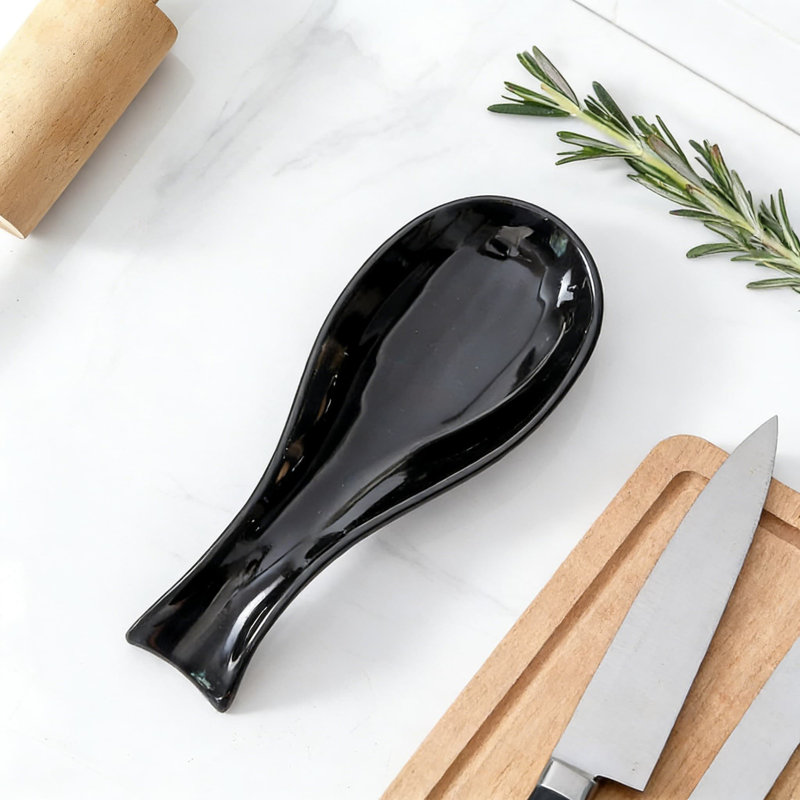 Grand porte-cuillère en céramique pour cuisinière et comptoir de cuisine, résistant à la chaleur et au lave-vaisselle avec design rétro élégant