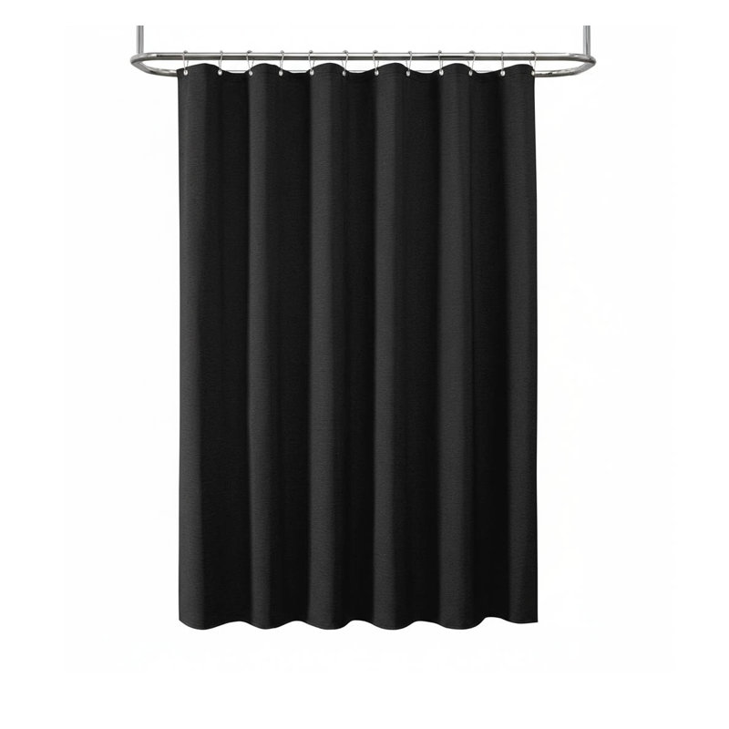 Linen Fabric Shower Curtain Heavy Duty, Waterproof, Black