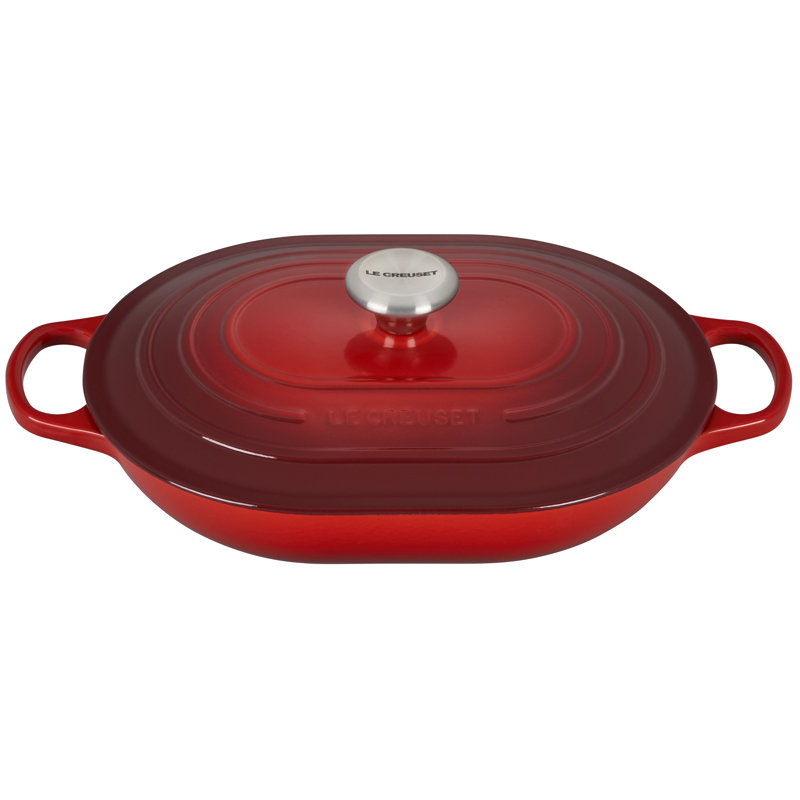 Le Creuset Signature Enameled Cast Iron 3.75 Qt Oval Casserole with Lid, Cerise