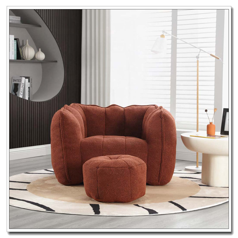 Fauteuil à billes avec repose-pieds en chenille, Brun-rouge