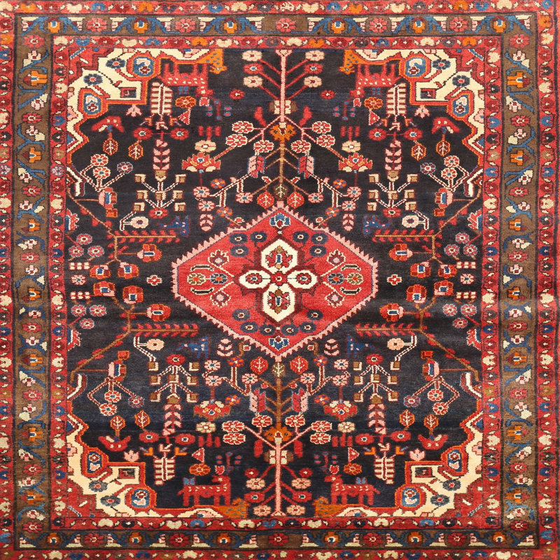 Tapis de style oriental rouge, Carré 6 pi