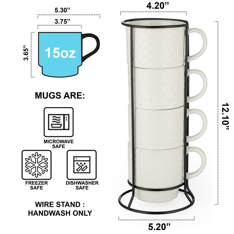 Ensemble de grandes tasses à café empilables blanches avec support