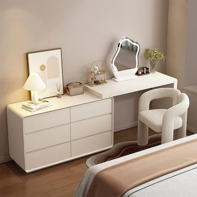Coiffeuse avec miroir lumineux, 6 tiroirs, prise de courant