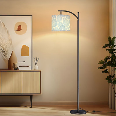 Arc Floor Lamp with Adjustable Lampshade Soft Blue Flower Petal Cream Botanical Spring Decor Standing Lamp 3 Color Temperatures Dimmable Tall Pole Lamp with Foot Switch for Bedroom