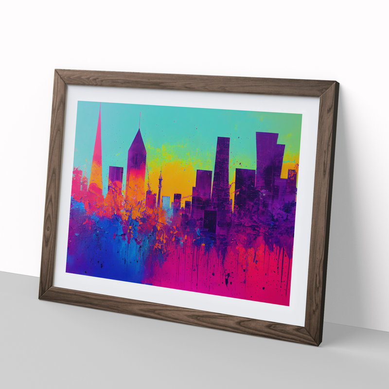 XH1022-8104X Splashed Skyscraper Skyline Vol.5 Abstract - Single Picture Frame Painting, 46cm H x 64cm W x 2cm D, Walnut