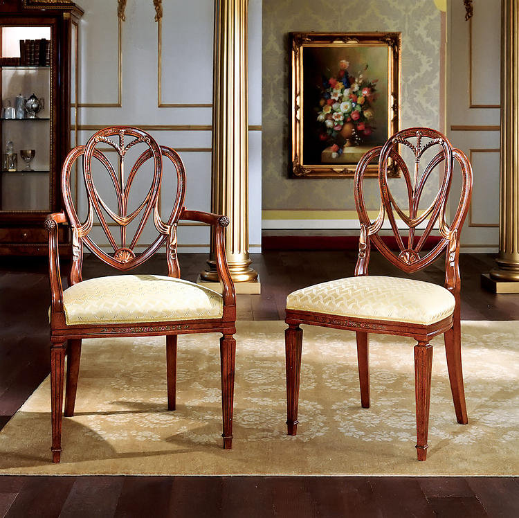 Queen Anne Back Side Chair in Beige/Brown