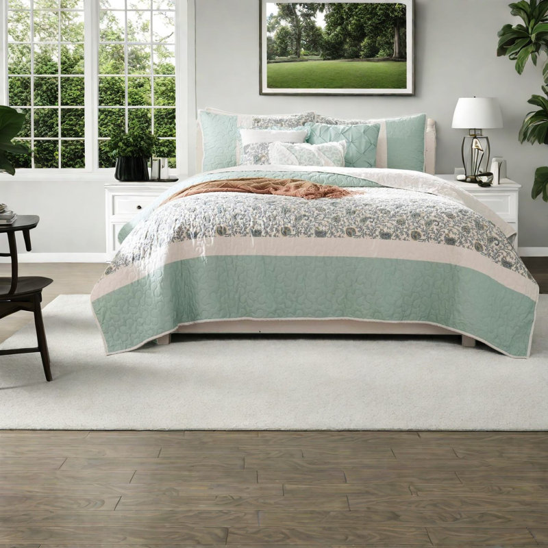 Reversible Cotton Percale Bedding Sets, King Farmhouse Home Comfort