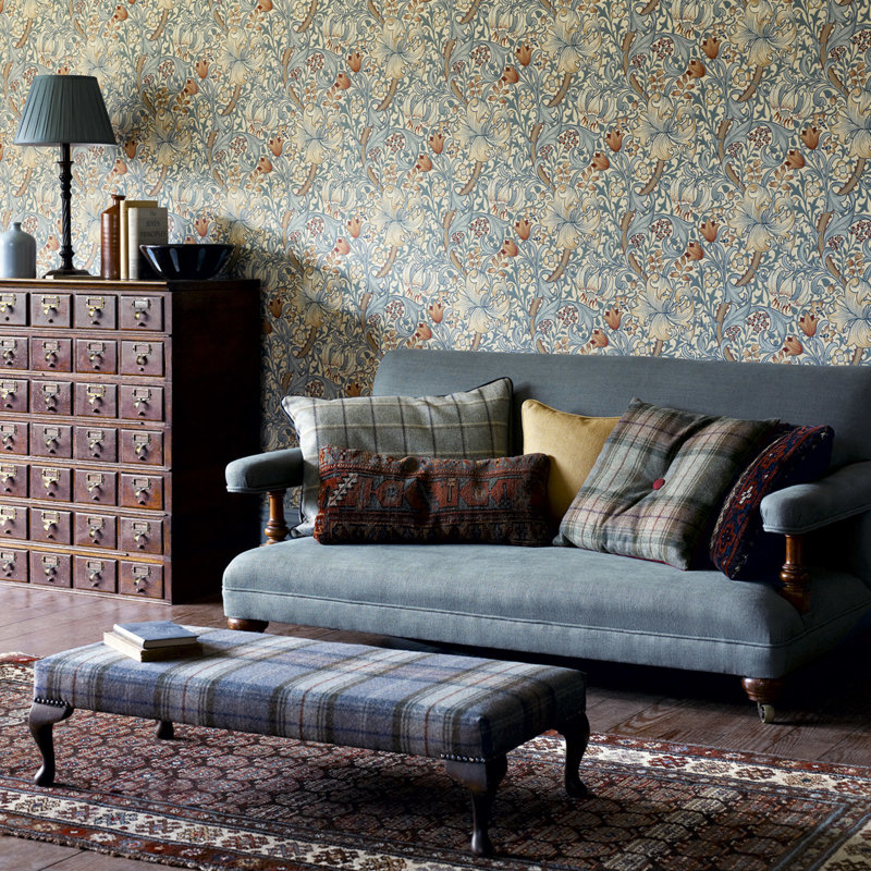 Golden Lily Wallpaper, Charcoal/Olive