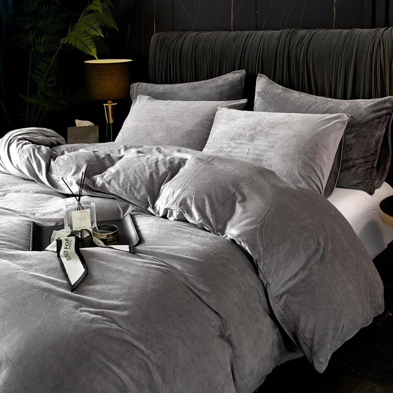 Velvet  Duvet Cover Set 3Pcs Luxury Comforter Cover, King Duvet Cover + 2 King Pillowcases, Gray