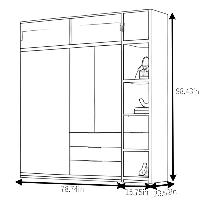 Armoire classique rétro, H 98,43 po x l 94,49 po x P 23,62 po
