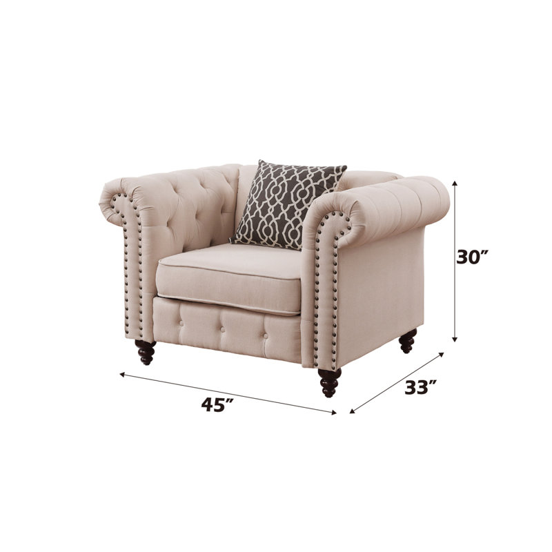 Aurelia Beige Linen Accent Chair with Wooden Legs