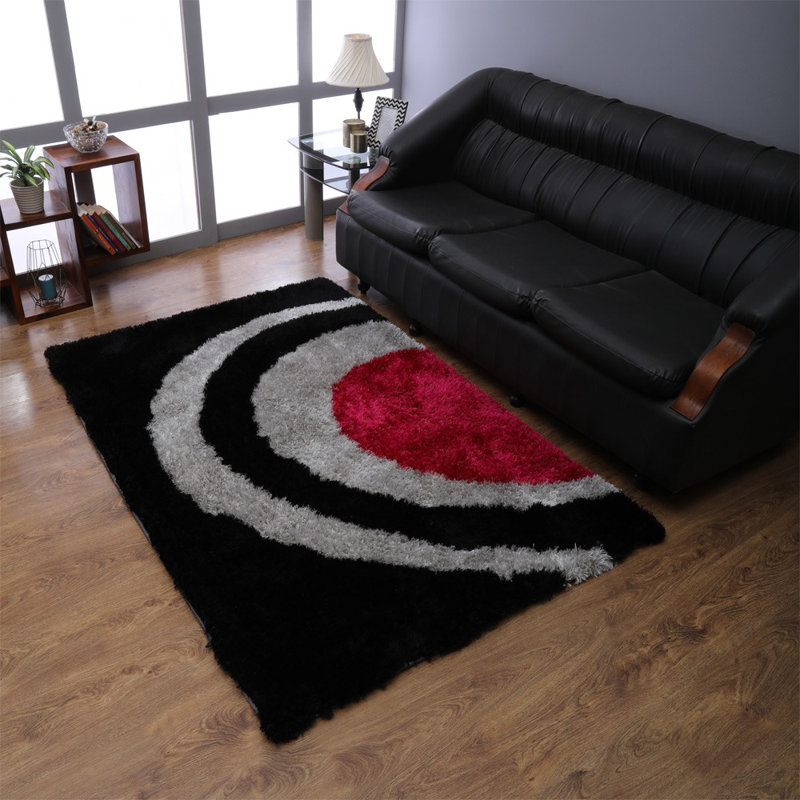 Tapis à motif à poils longs en polyester touffeté à la main Heller, Rectangulaire 4 pi x 6 pi